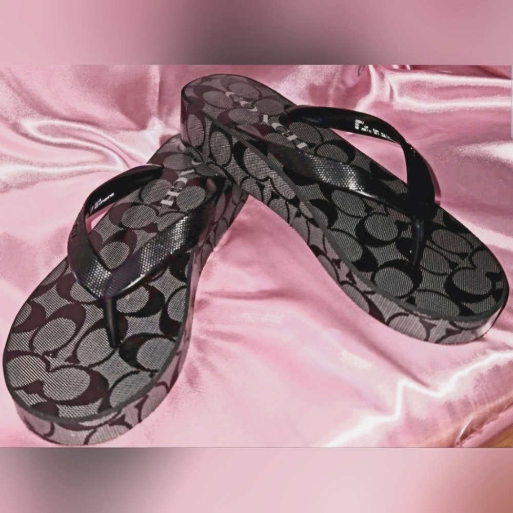 Women's COACH Black Flip Flops